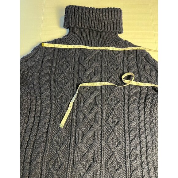 Banana Republic Navy Blue Chunky  thick Knit Recycled Wool Turtleneck Sweater M - Picture 9 of 13